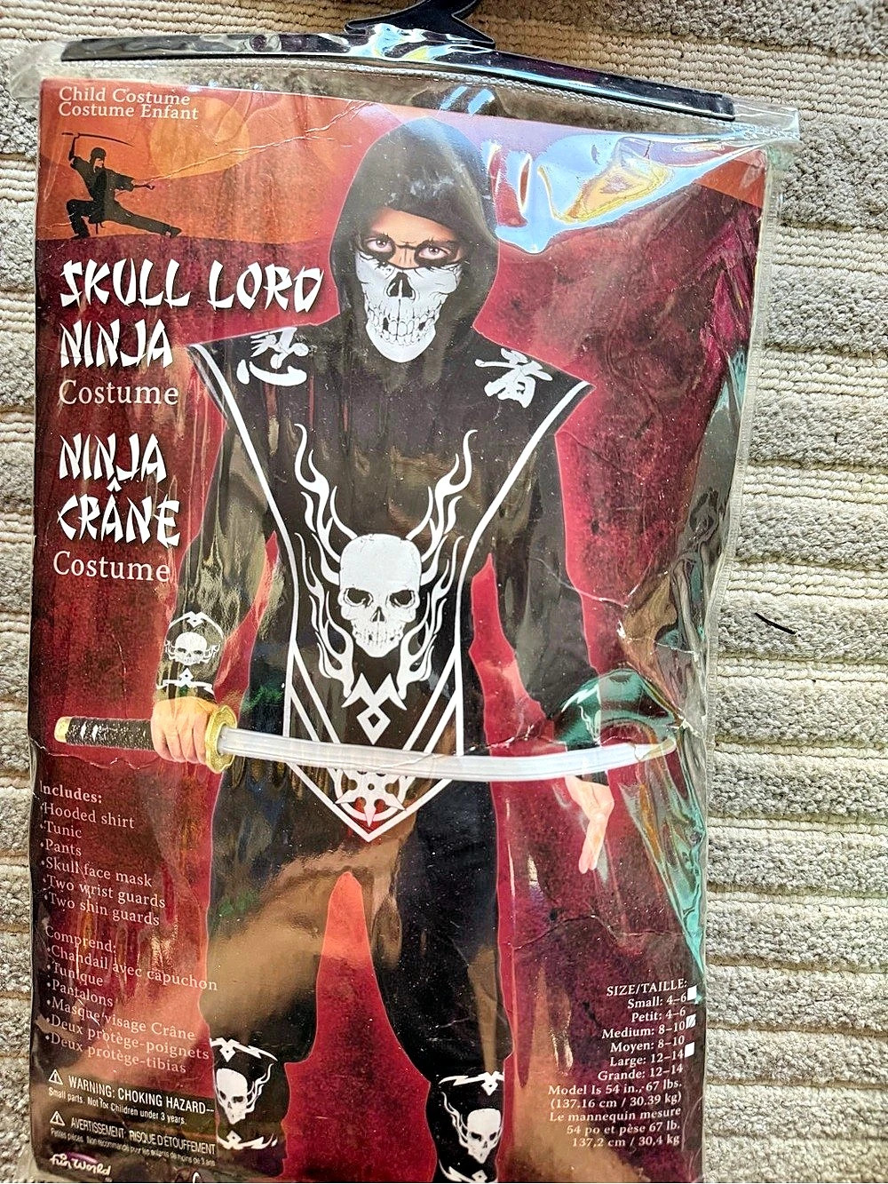 Fun World Skull Lord Ninja Costume Black & Red Boys Medium 8 -10